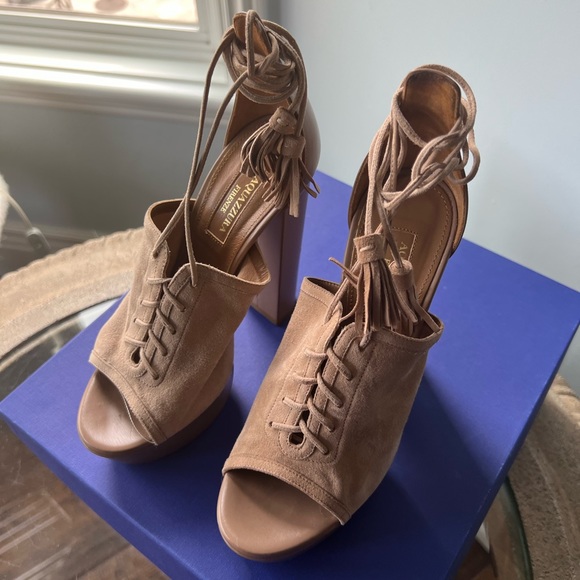 Tan Aquazzura Firenze Platform Sandals - Jac Plateau LIKE NEW - Picture 2 of 6